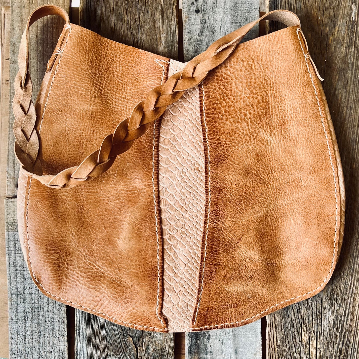 1974 Beaufort River Leather Hobo Bag in Sunwashed & Boa Embossed