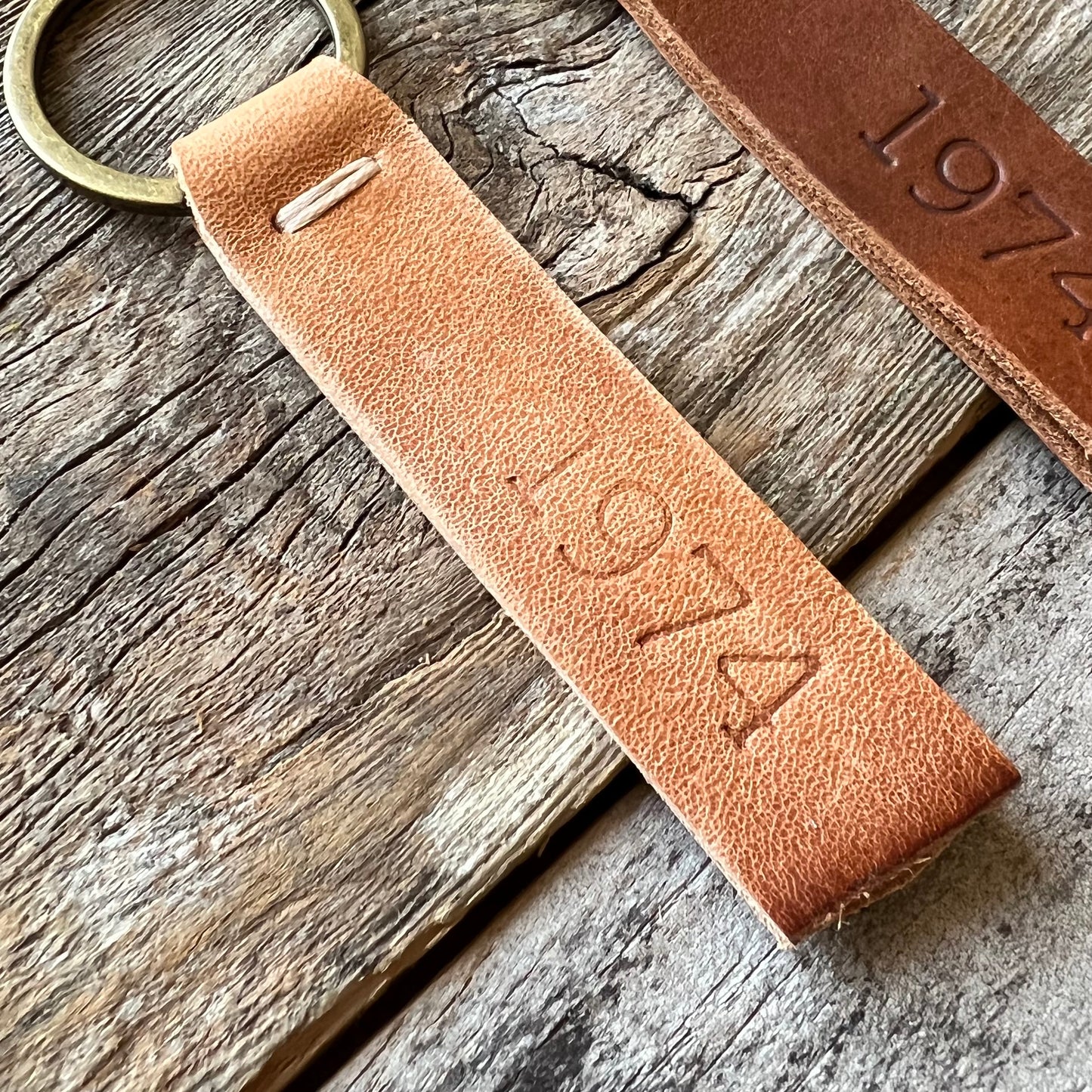 1974 Branded Leather Key Fob in Sunwashed