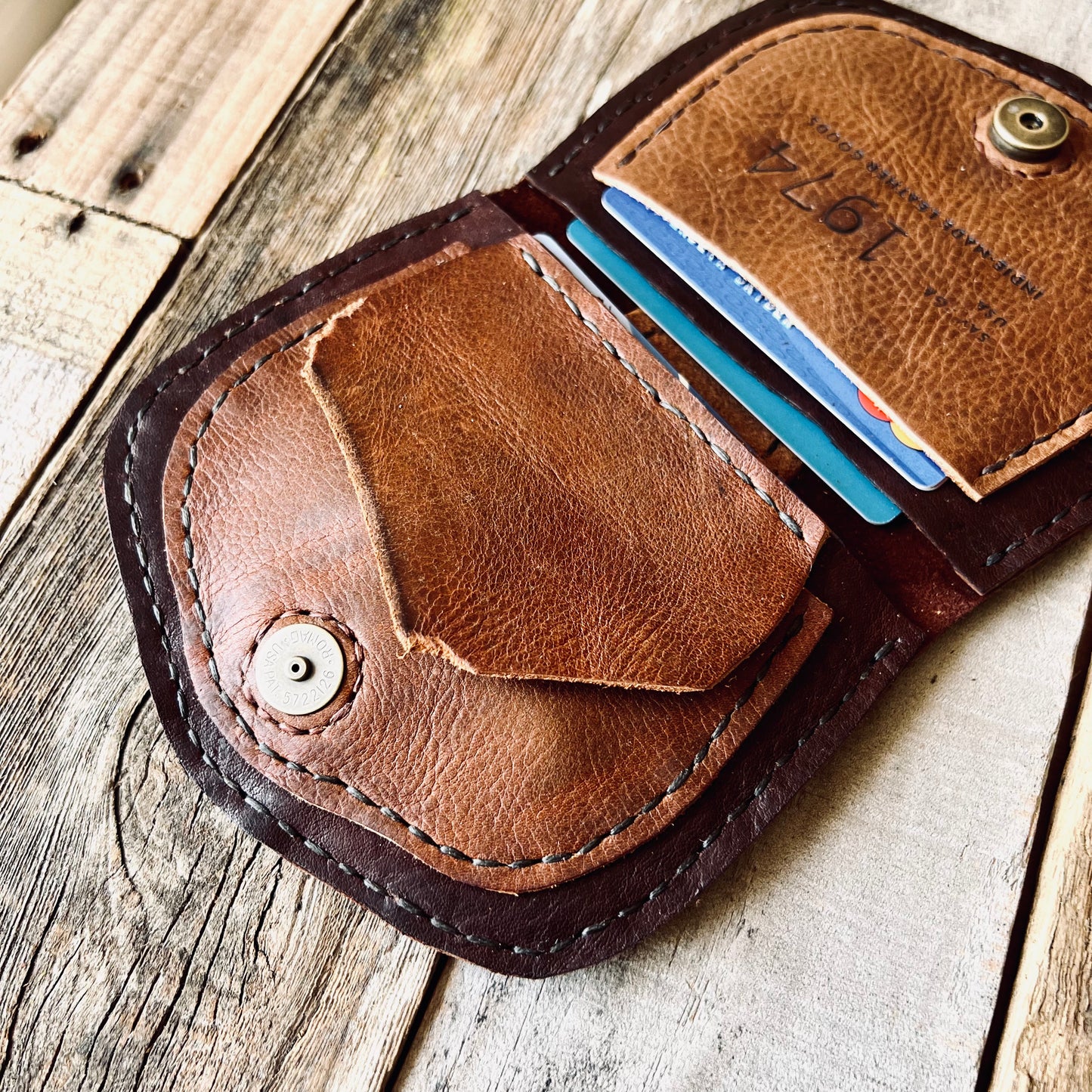 1974 Thames River Wallet showing detail of the inside pocket with flap