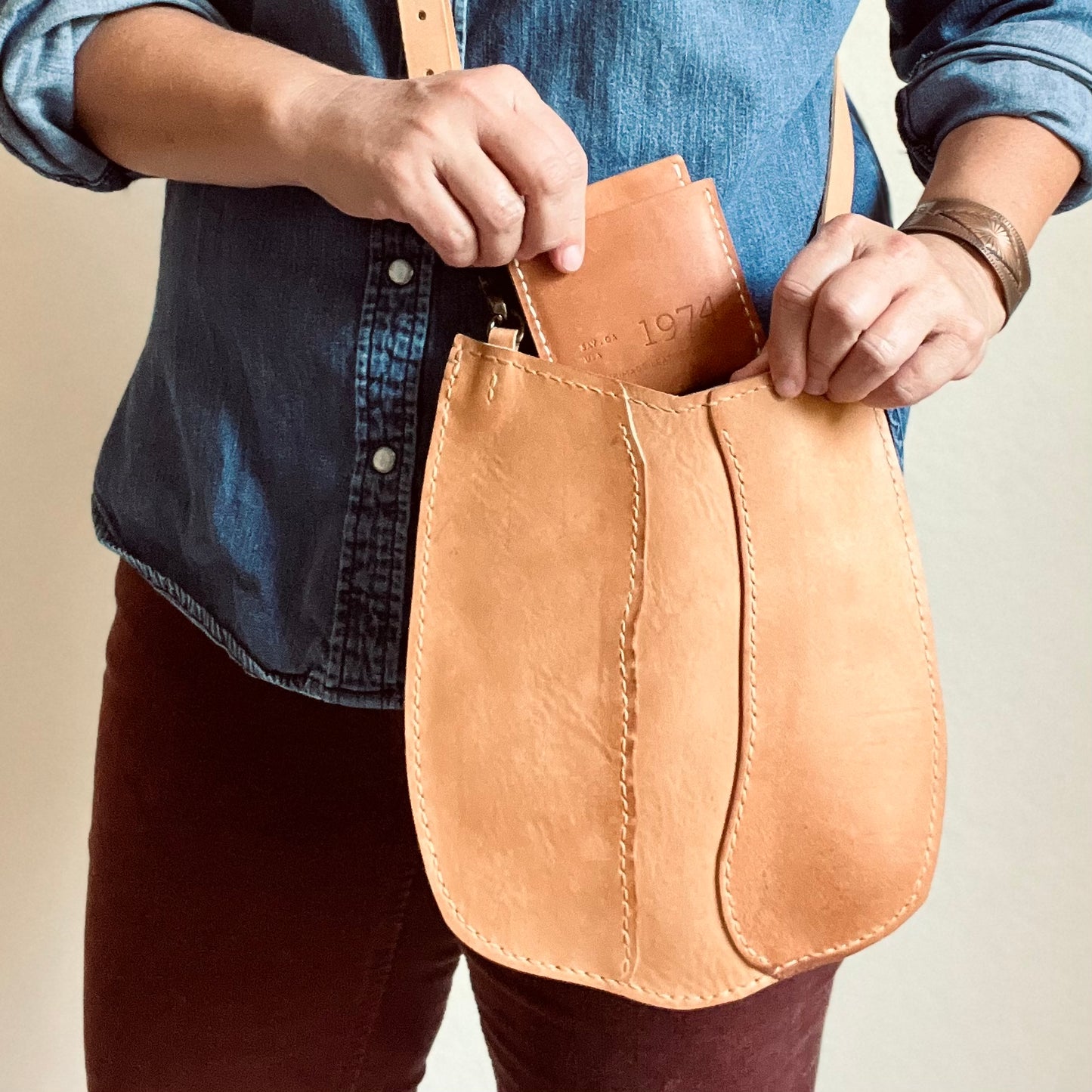 Moon River Leather Crossbody Bag in Moss & Hickory