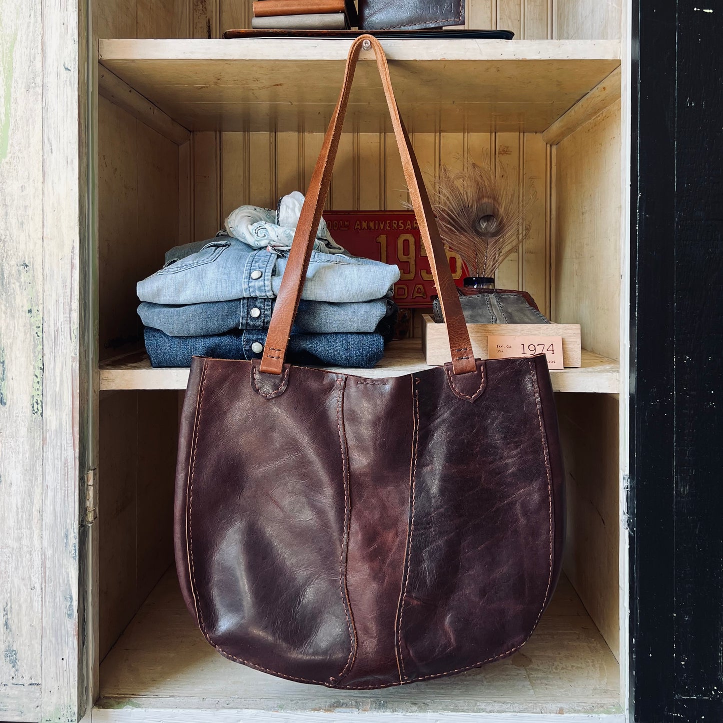 1974 St. Johns River Leather Tote Bag in Chestnut