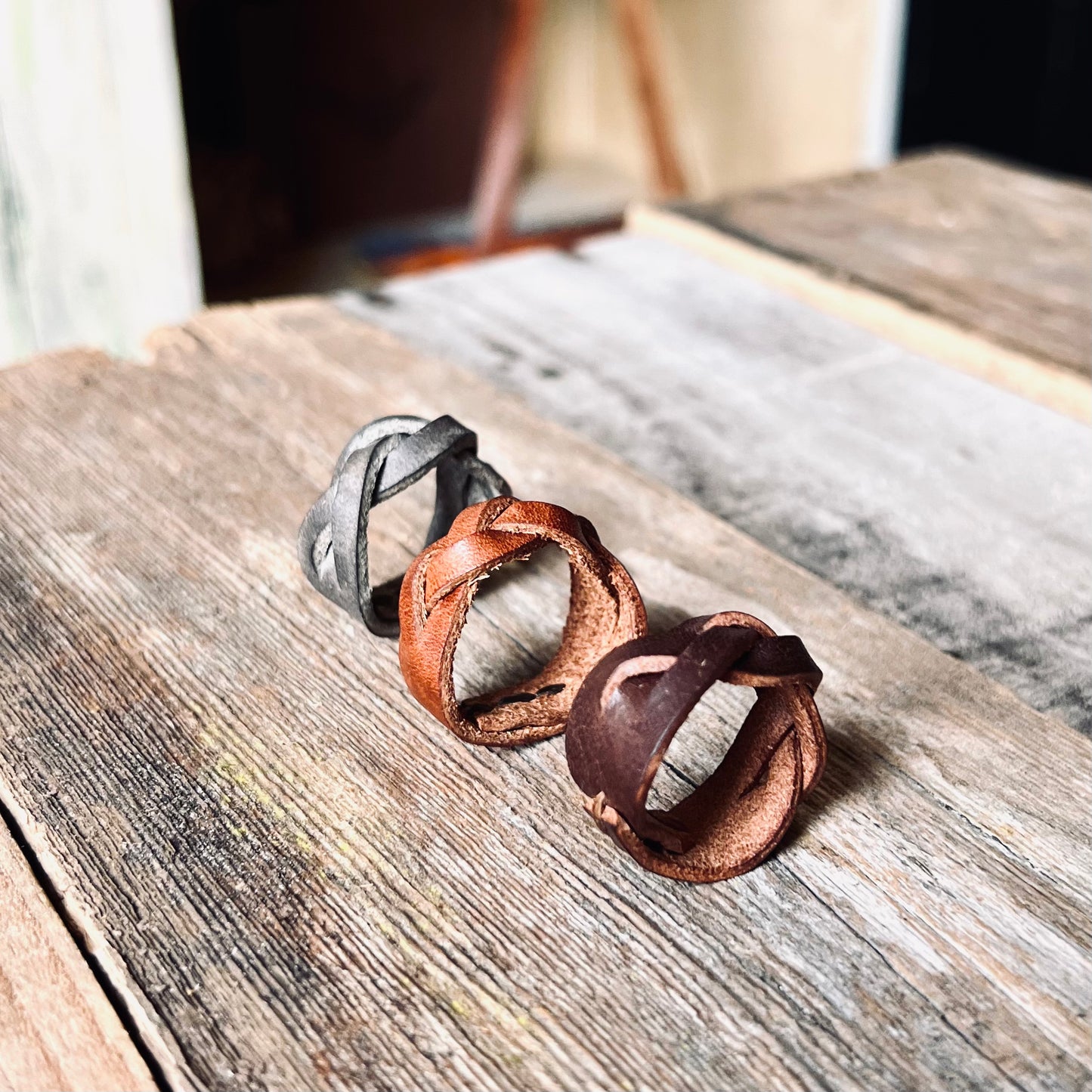 1974 Dakota Leather Braided Rings in Chestnut, Hickory & Smoke