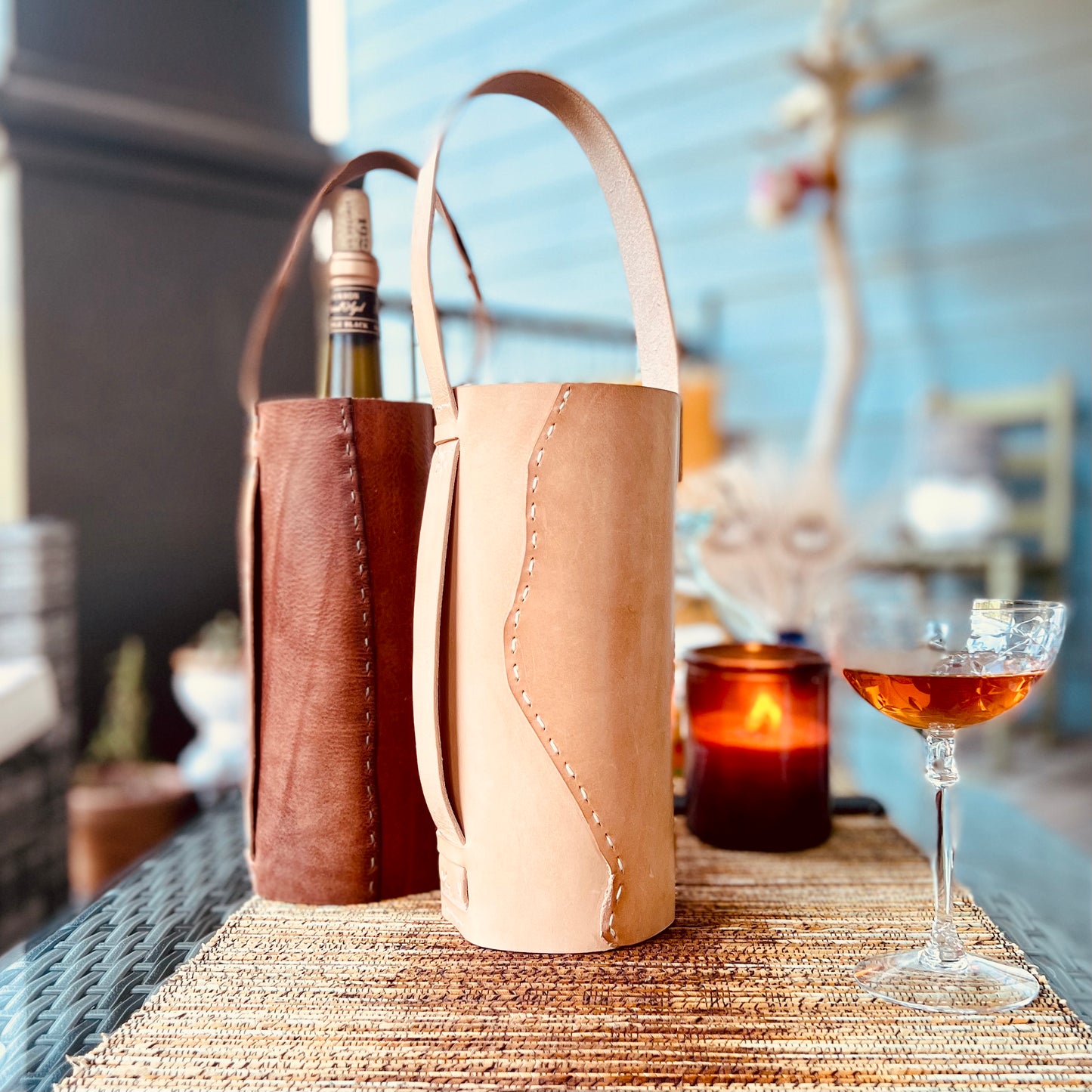 1974 Leather Whiskey & Wine Bottle Totes
