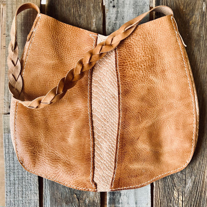 1974 Beaufort River Leather Hobo Bag in Sunwashed & Boa Embossed