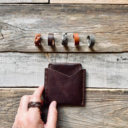 1974 Dakota Leather Rings featuring 1974 James Wallet and Braided Ring in Chestnut